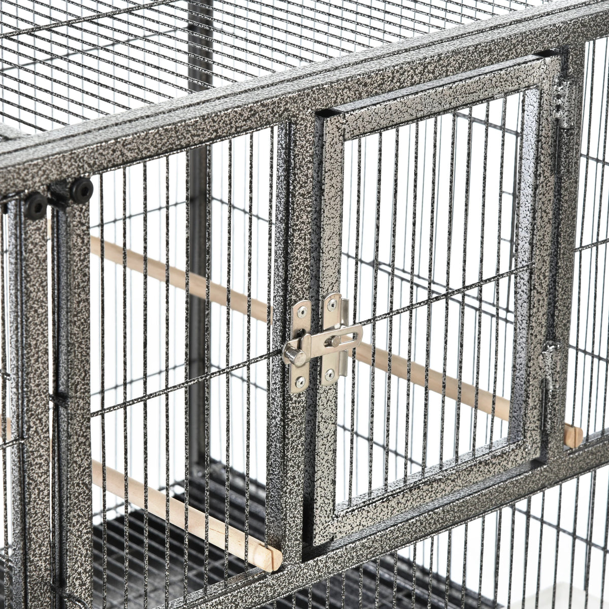 Double Rolling Bird Cage with Removable Divider 2 Metal Trays 4 Wood Perches and Storage Shelf