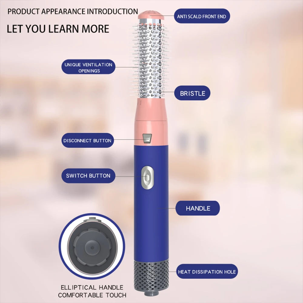 5 in 1 Hot Air Styler with Interchangeable Brush Heads, 3 Heat Settings, UK Plug, Pink