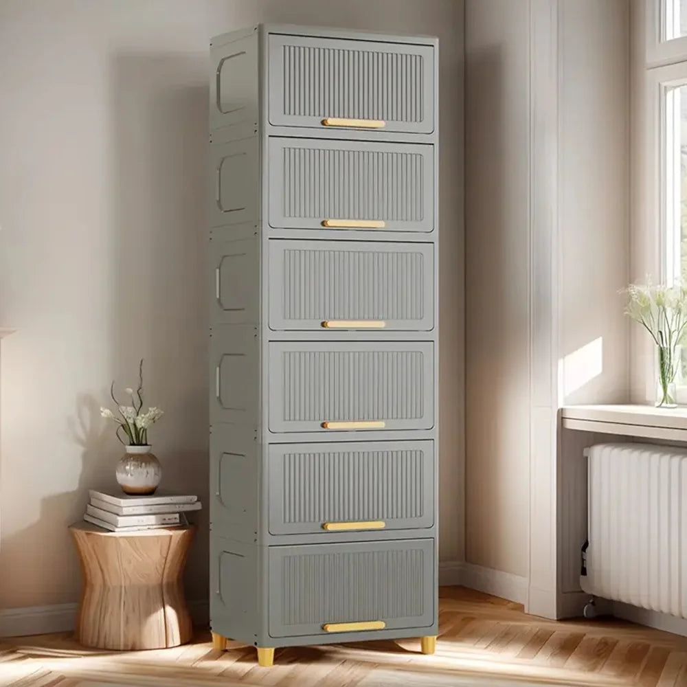 6 Layer Flip Open Storage Cabinet 50x30x160cm Plastic Locker Organiser 7.5kg per Shelf Freestanding