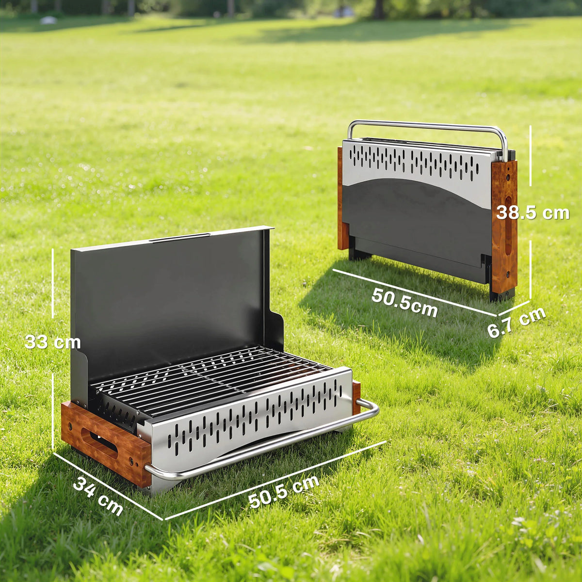 Portable Folding Charcoal BBQ Grill, Briefcase Design, Black