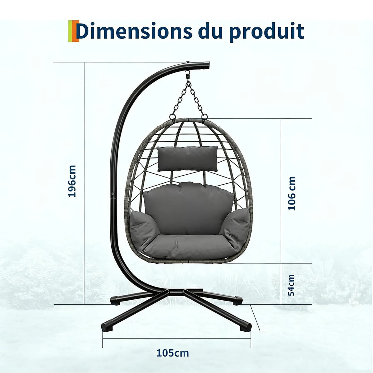 Garden Rattan Hanging Egg Chair with Stand Cushions 150kg Foldable All-Weather Cover for Patio Outdoor