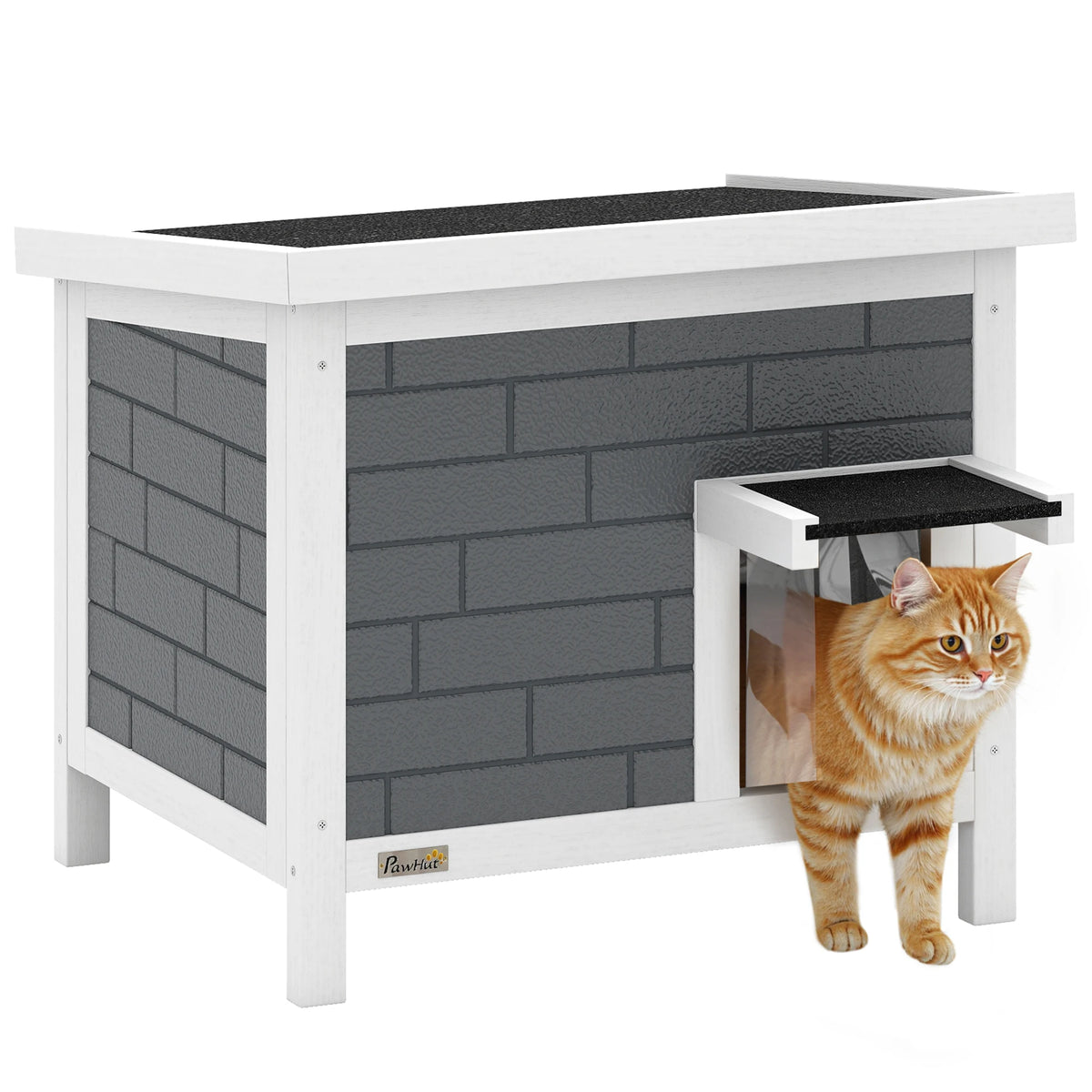Insulated Outdoor Cat House with Openable Roof and Door Flap, Raised Wooden Shelter