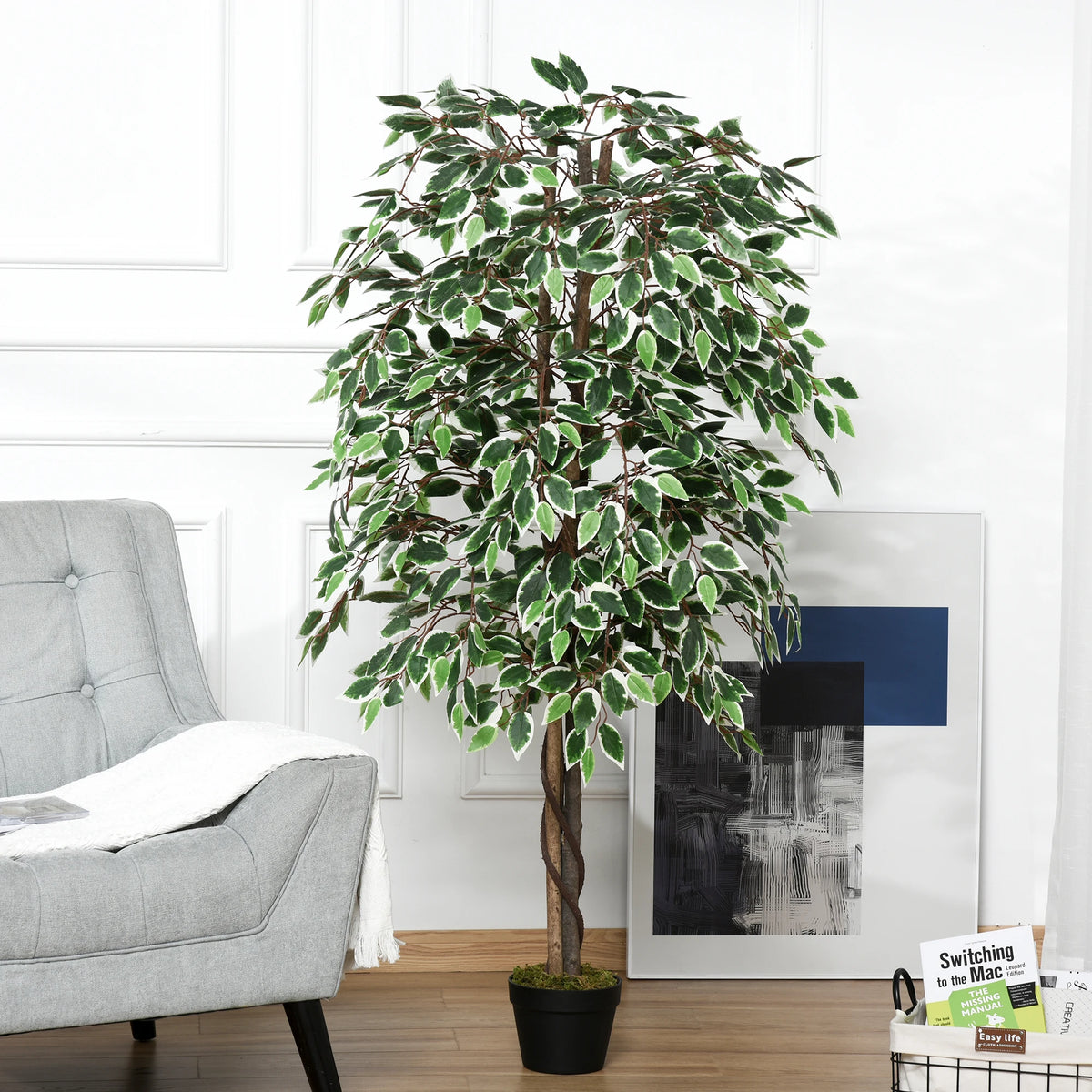 160cm/5.2ft Artificial Ficus Tree, Fake Plant in Pot for Indoor & Outdoor Use