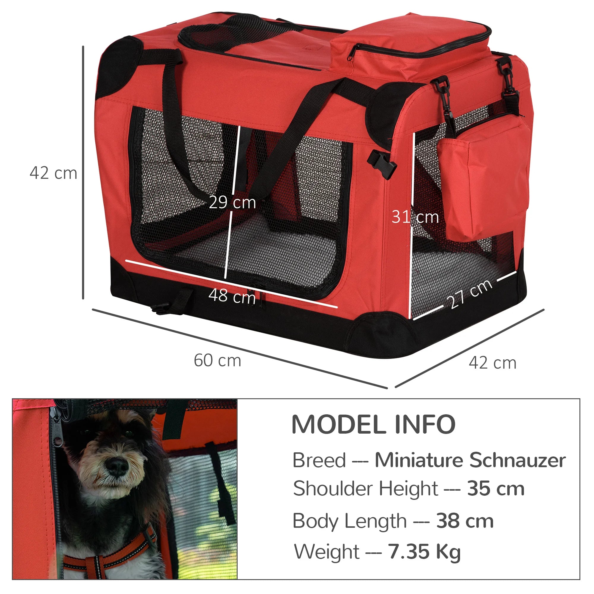 60cm Foldable Soft Side Pet Carrier Travel Crate with Mesh Windows Washable Mat and Storage Bags for Small Dogs and Cats