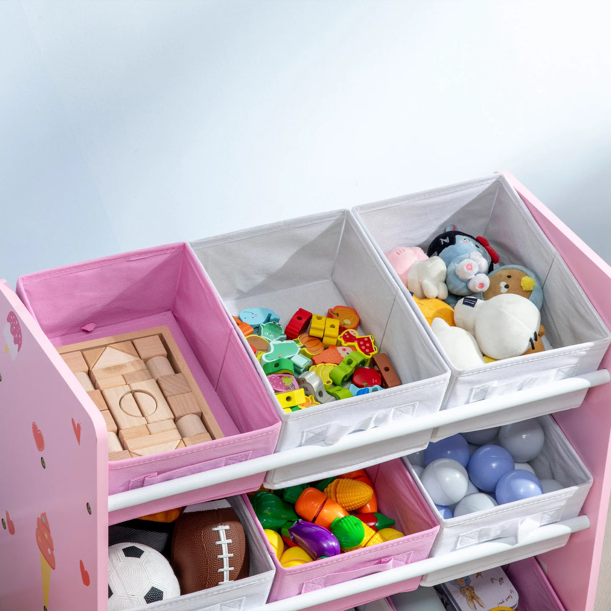 Kids Storage Unit with 9 Removable Baskets 63x30x60cm Toy Organiser Bookshelf MDF Rounded Edges