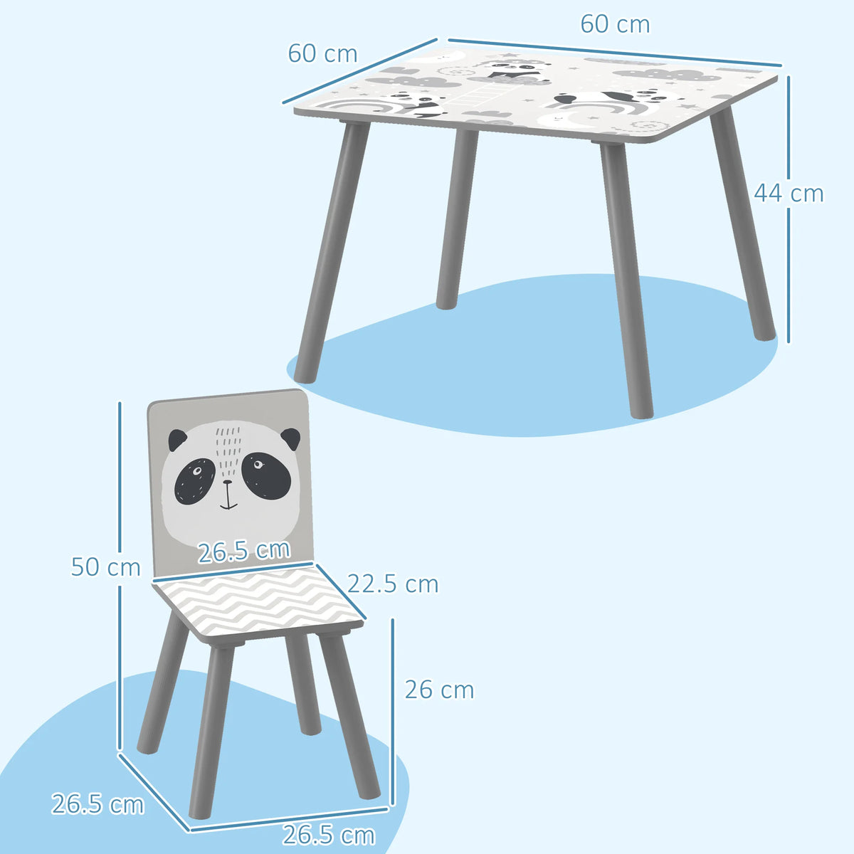 Kids Table and Chair Set Toddler Table with 2 Chairs 3 Pieces Grey