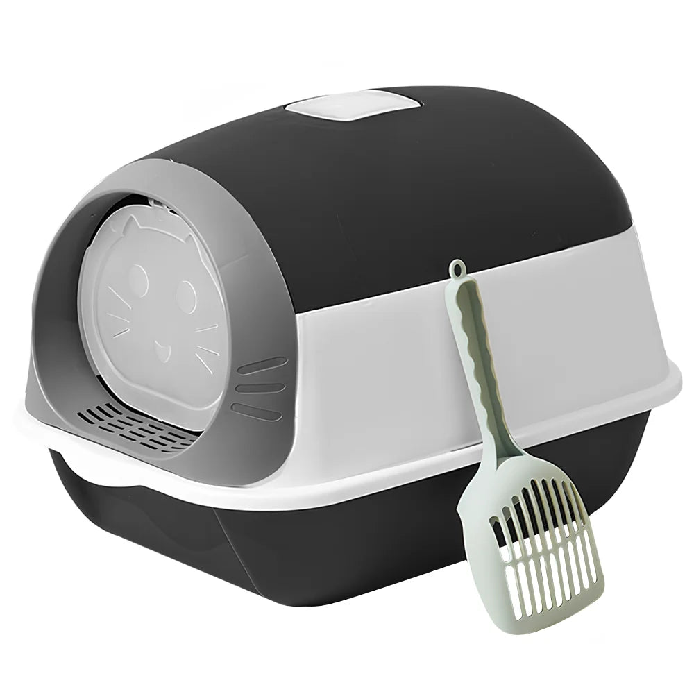 Large Hooded Cat Litter Box 50x35x36cm Semi-Closed Self Cleaning Potty Tray with Scoop