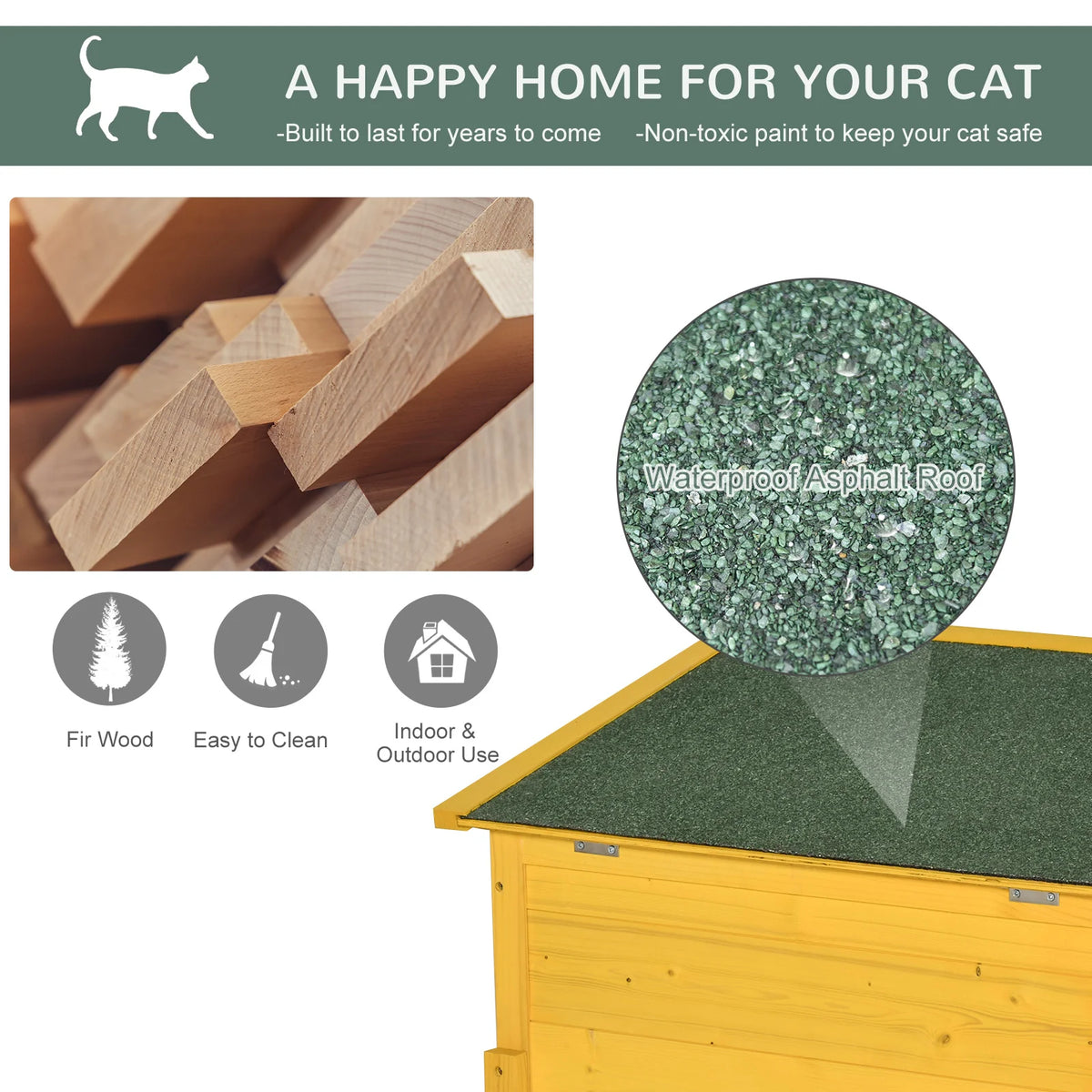 Outdoor Wooden Cat House with Asphalt Roof and Lockable Door, Raised Shelter