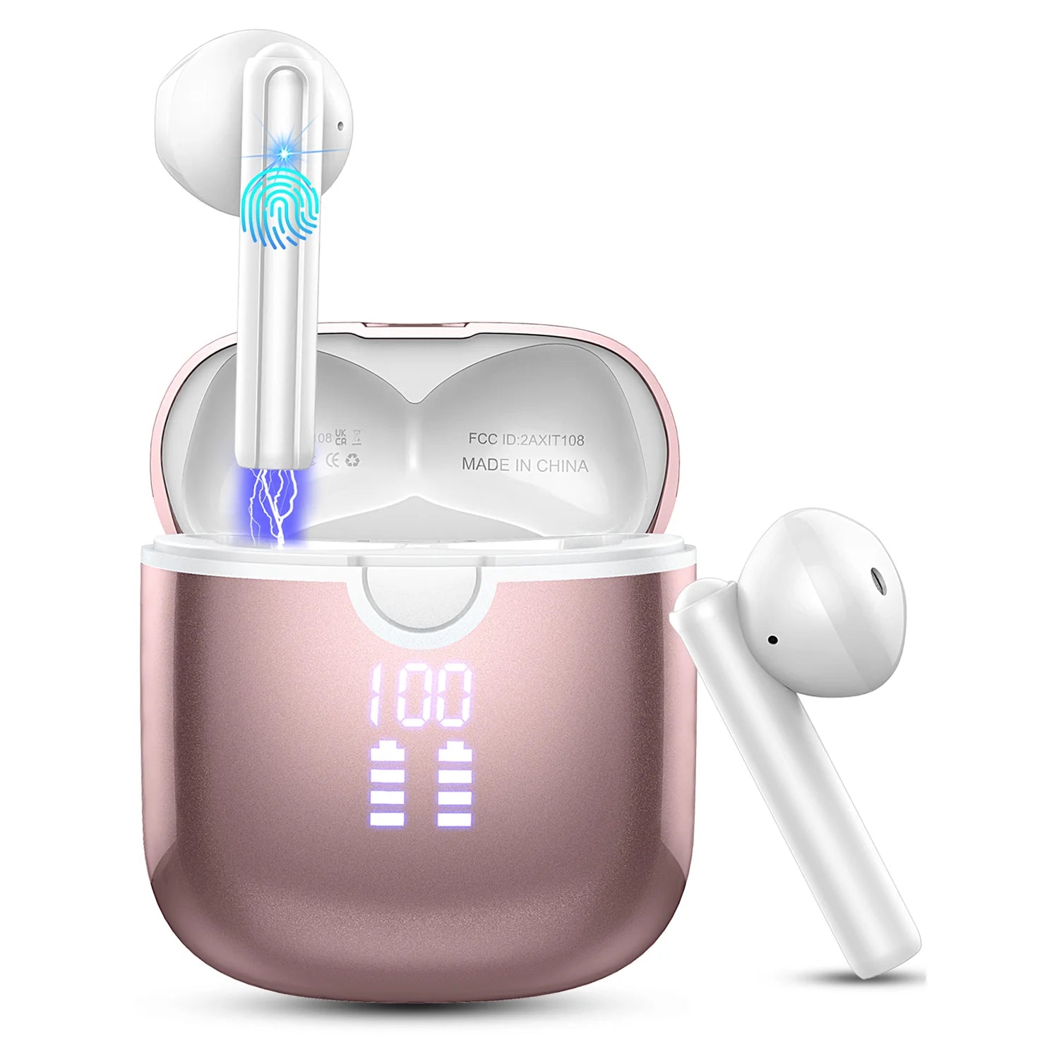 Wireless Bluetooth 5.3 Earbuds with 4 ENC Mics, 40H Playtime, LED Display, Touch Control In-Ear Headphones