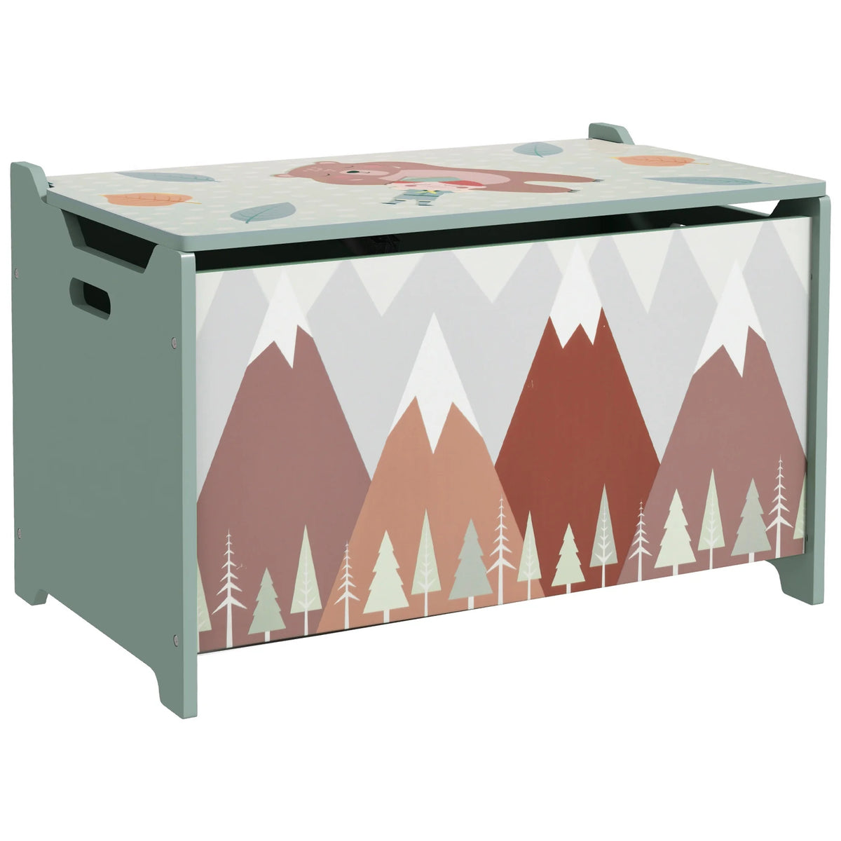 Kids Toy Chest with Safety Hinge Lid Opens to 70 Degrees Rounded Corners Wooden Storage Box