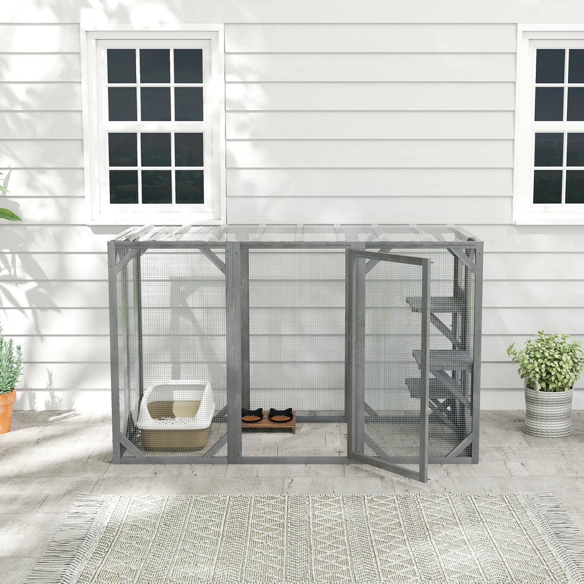 71" Wooden Cat House with 3 Platforms, Large Door for Multiple Cats