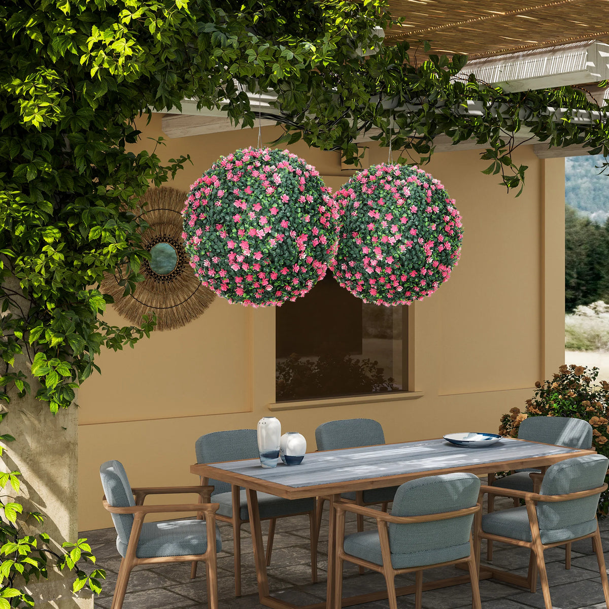 Set of 2 Artificial Topiary Balls Indoor Outdoor Faux Boxwood Balls
