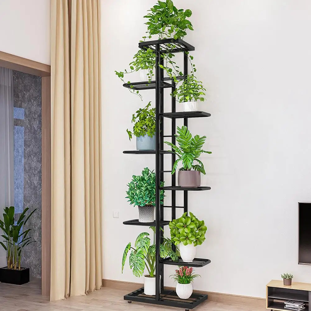 8 Tier Metal Plant Stand 141cm Tall Corner Display Rack Anti Rust for Indoor Outdoor Balcony Patio White