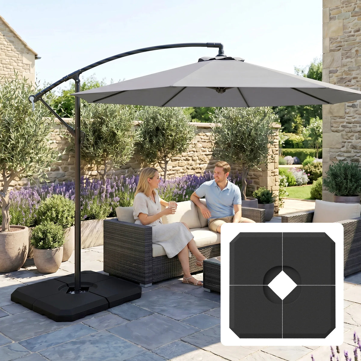 4 PCs HDPE Parasol Base Stand Weights for Cantilever Umbrella, Up to 120kg, Black