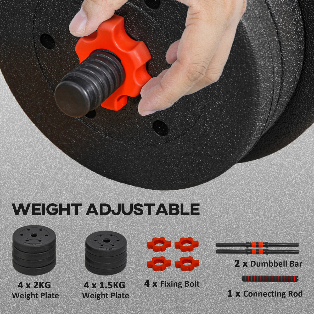 15kg 2-in-1 Adjustable Dumbbell and Barbell Weight Set