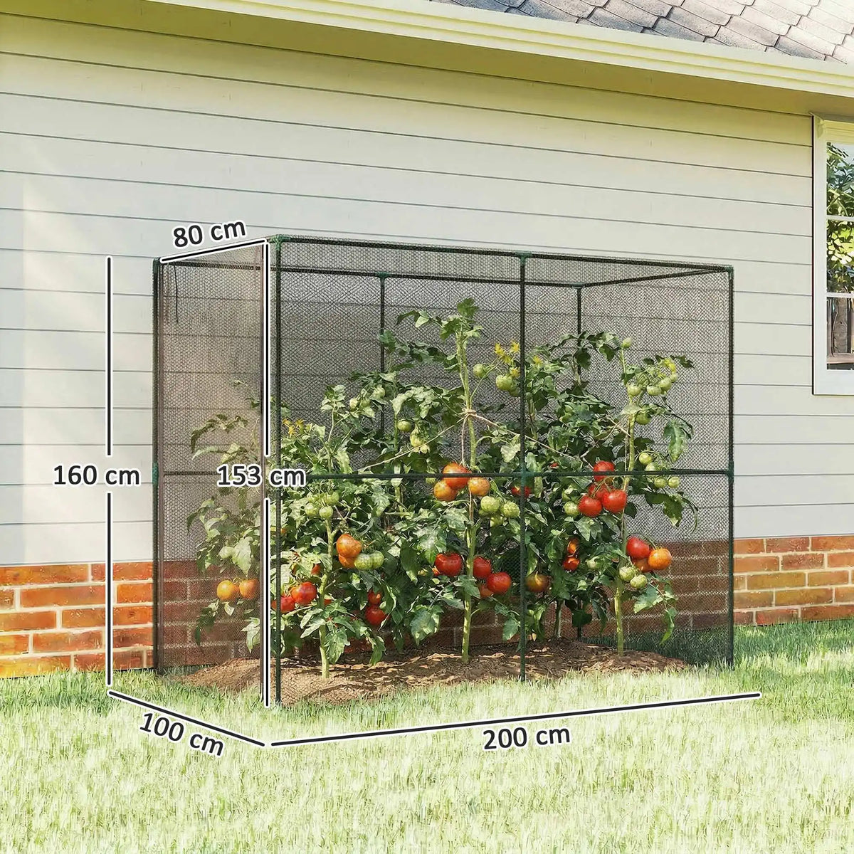 Walk-In Fruit Cage with Netting and Zipped Door, 200 x 100 x 160cm, Black