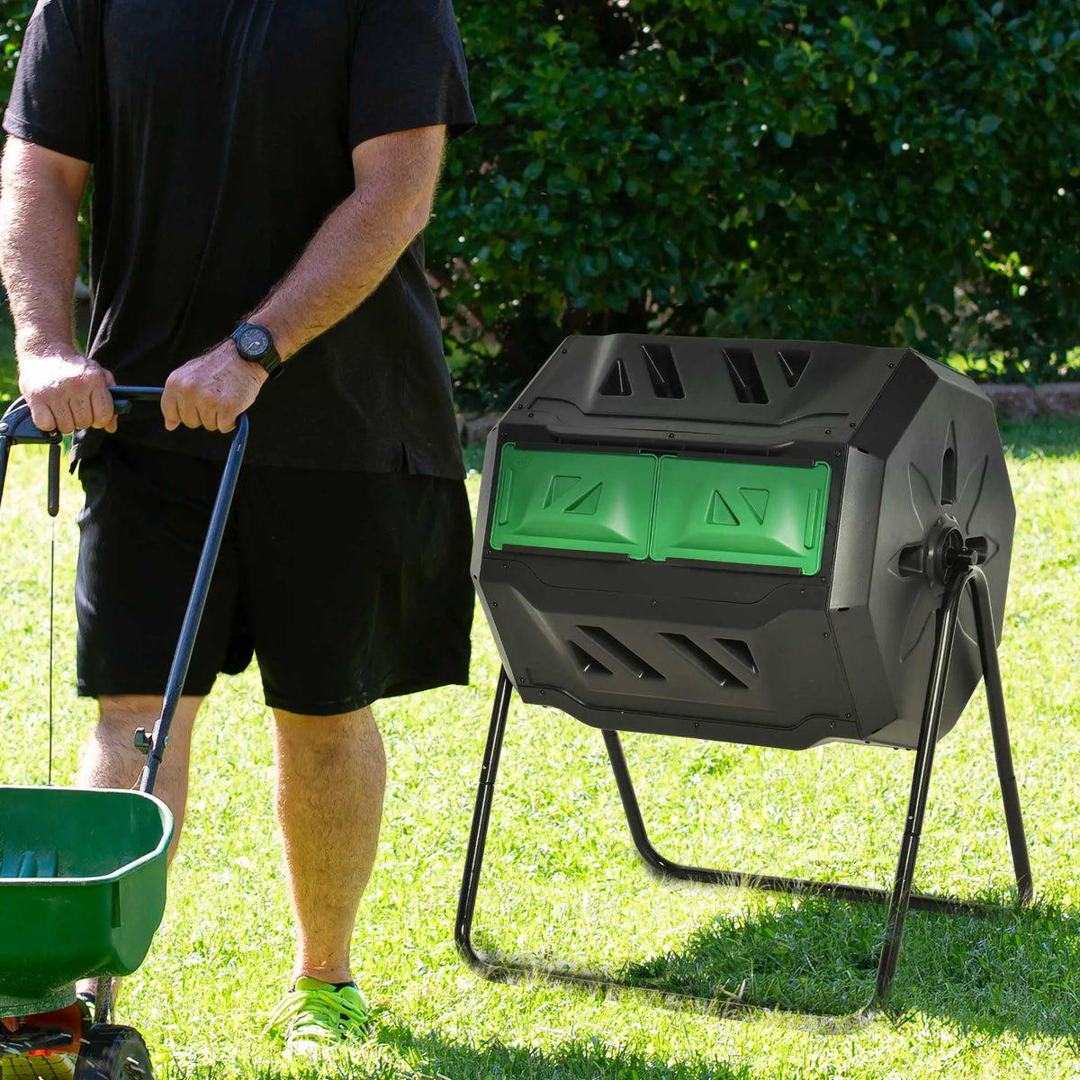 Garden Compost Bin 160L Dual Tumbler Rotating Outdoor Composter W/ Sliding Doors