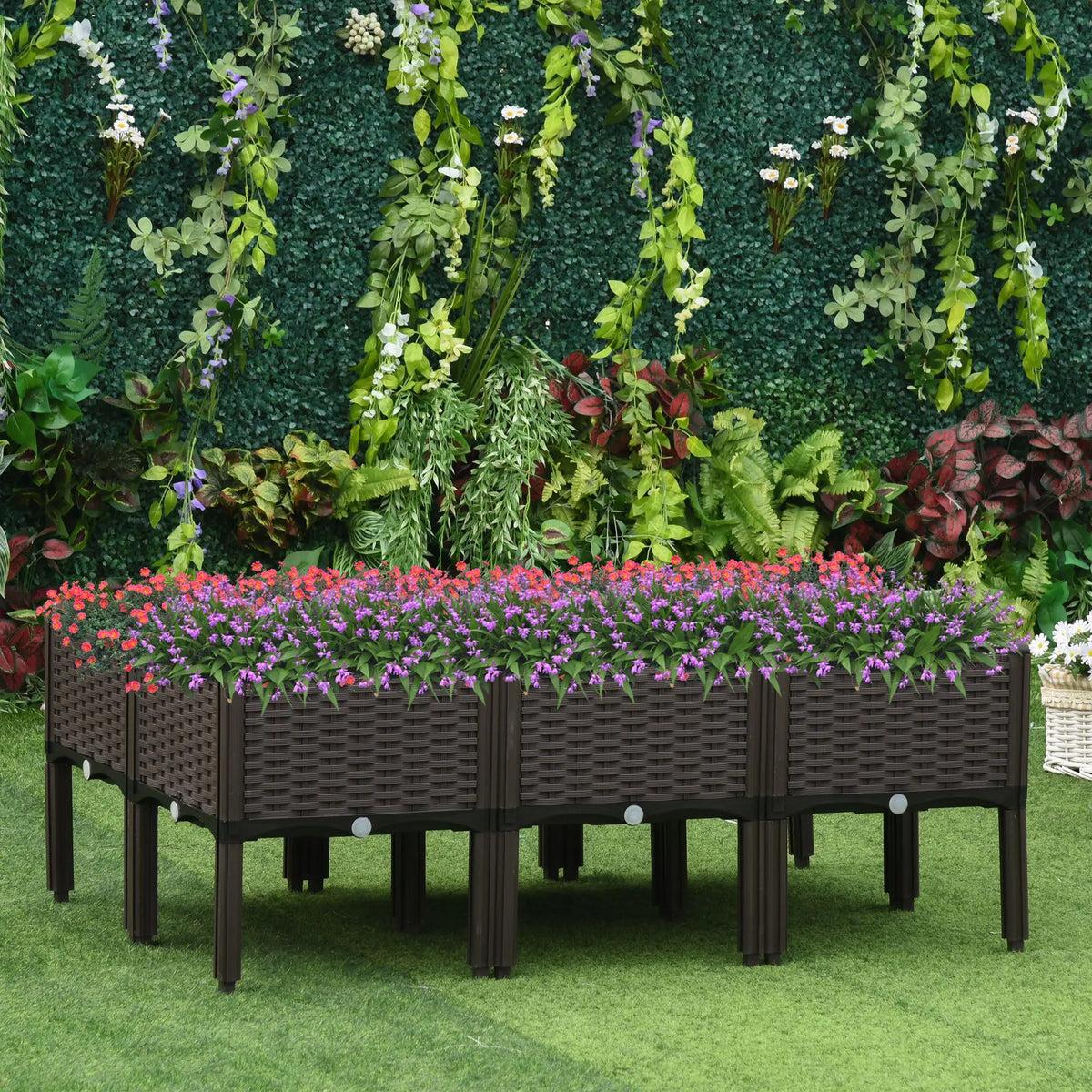 Set of 6 Raised Flower Bed Plant Stands, Vegetable & Herb, 40 x 40 x 44cm, Brown