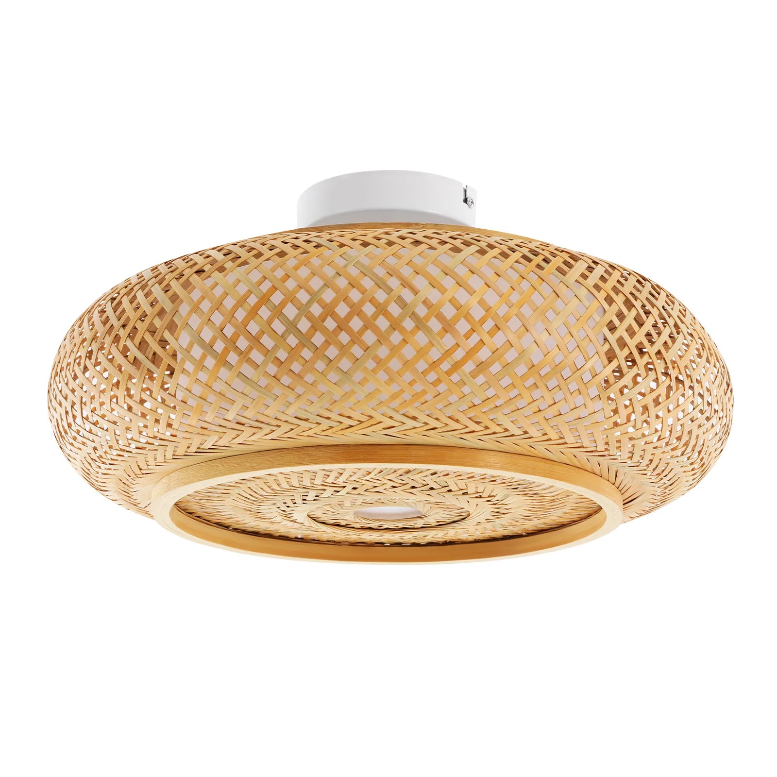 Handwoven Bamboo Rattan Ceiling Light 3x E27 Flush Mount Natural Woven Pendant for Living Room Bedroom Kitchen