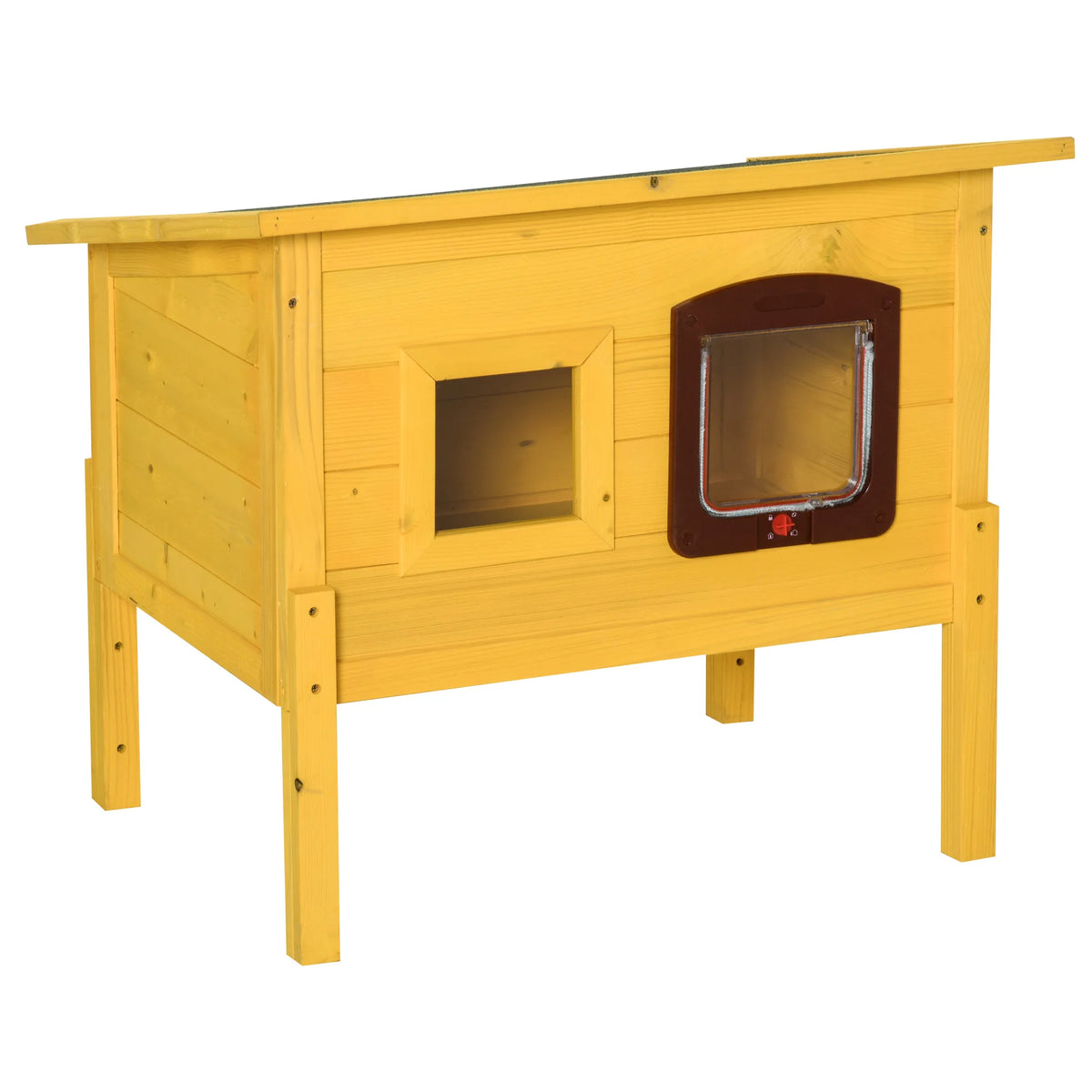 Outdoor Wooden Cat House with Asphalt Roof and Lockable Door, Raised Shelter