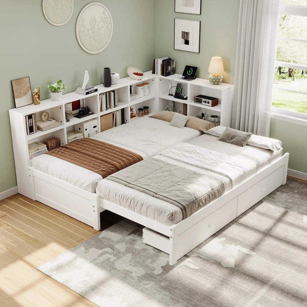 3ft Single Daybed with Storage Drawers, Pull-Out Trundle & Charging Station, White