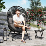 Standing Rattan Egg Chair with 11cm Seat Cushion, Neck Pillow and Four-Leg Steel Base