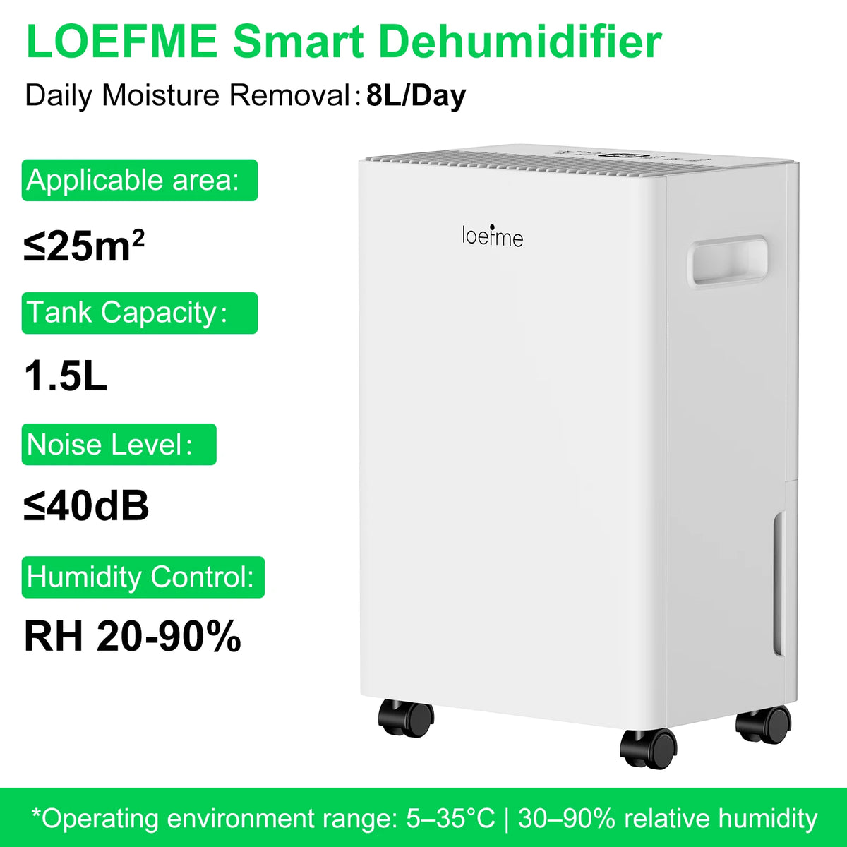 8L per Day Dehumidifier with Drainage Hose and Humidity Control