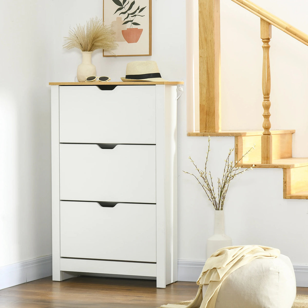 Shoe Storage Cabinet with 3 Flip Drawers, Holds 18 Pairs, 72 x 26 x 112 cm, White