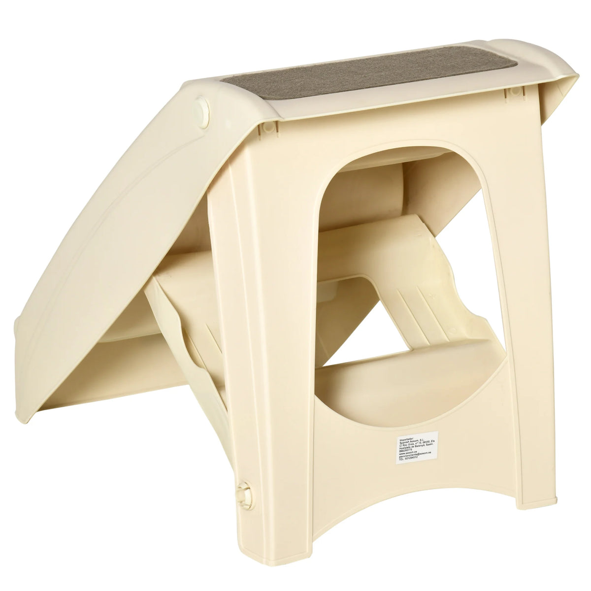 Foldable Pet Stairs with Carpeted Steps for Beds and Sofas, Beige