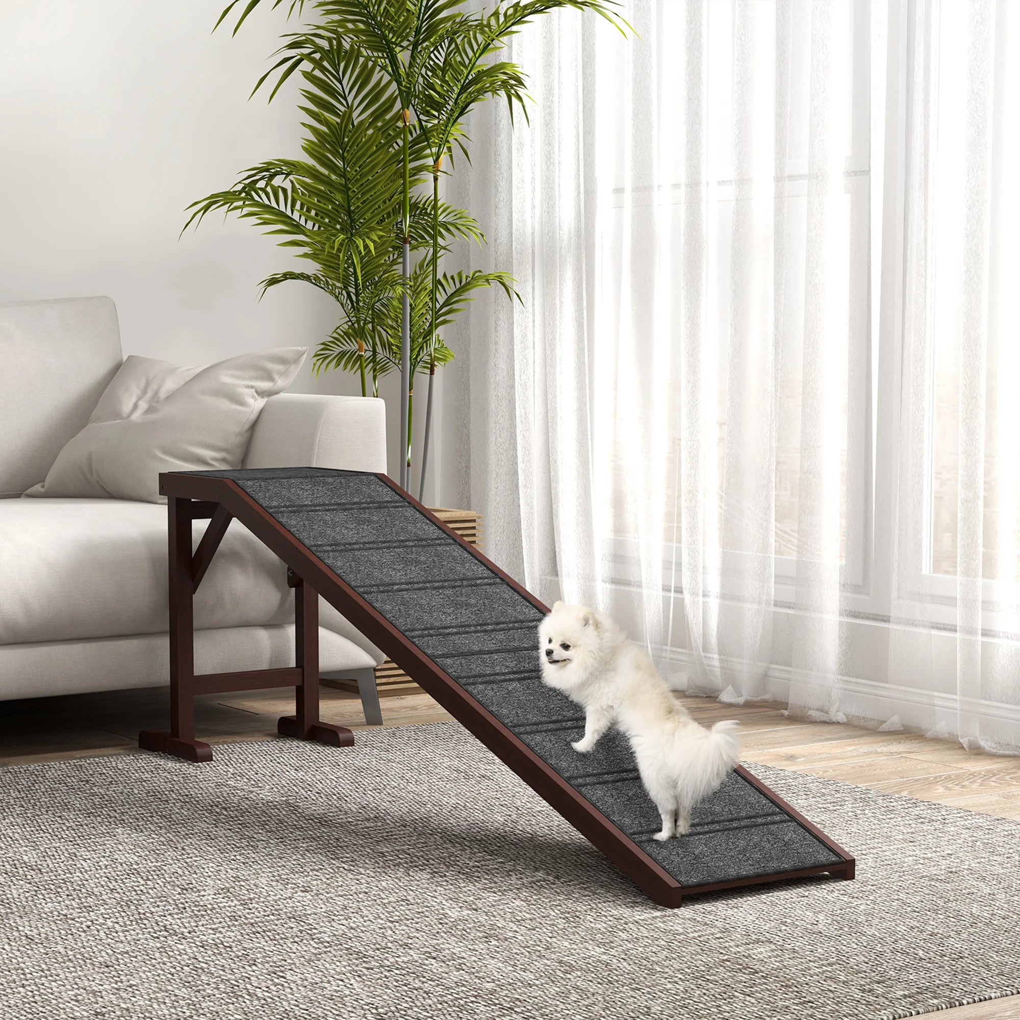Pet Ramp for Dogs and Cats with Non-Slip Carpet Surface Solid Pine Wood for Bed Sofa and Everyday Use