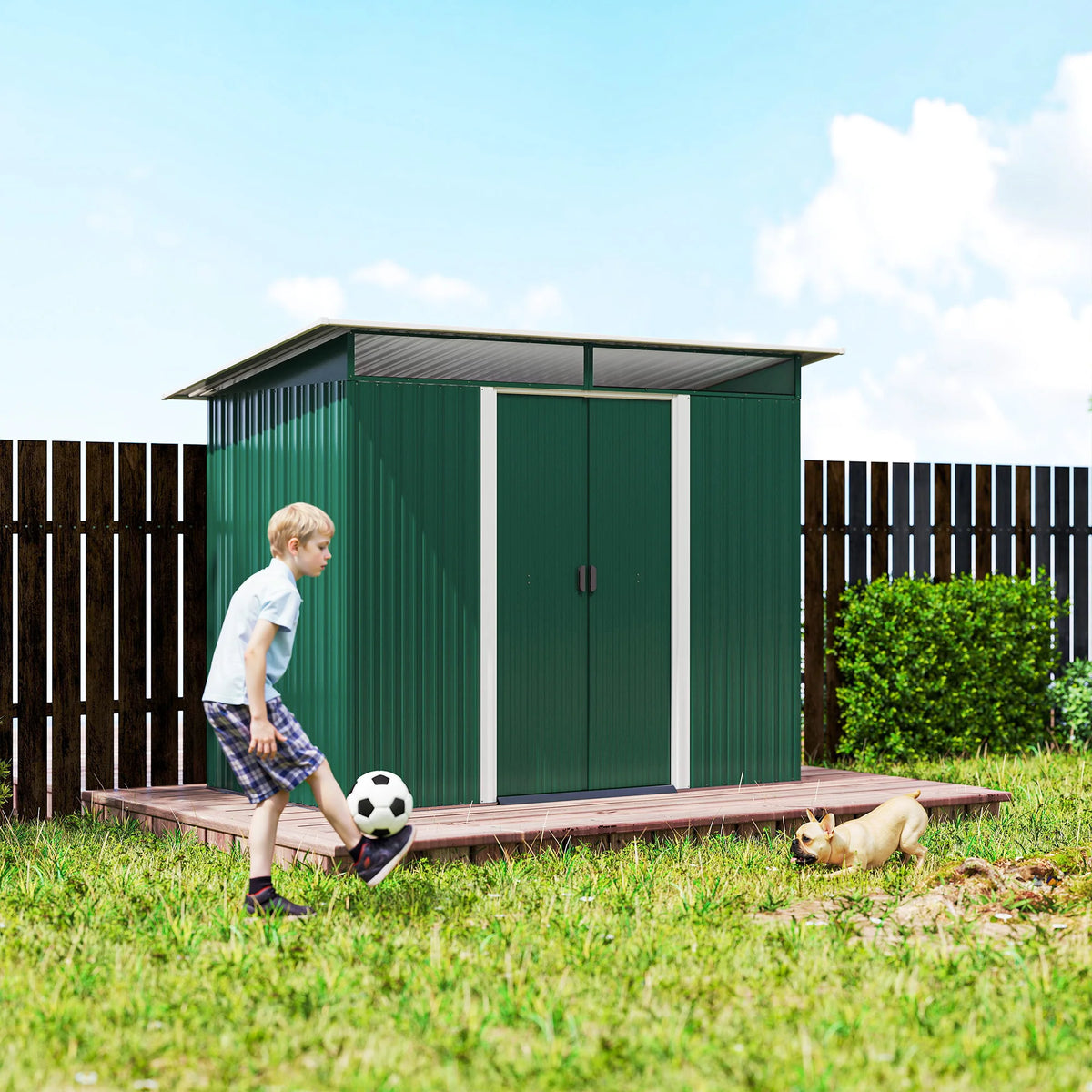 8.5 x 4.4ft Metal Garden Shed with Sliding Lockable Doors and Vents, Green