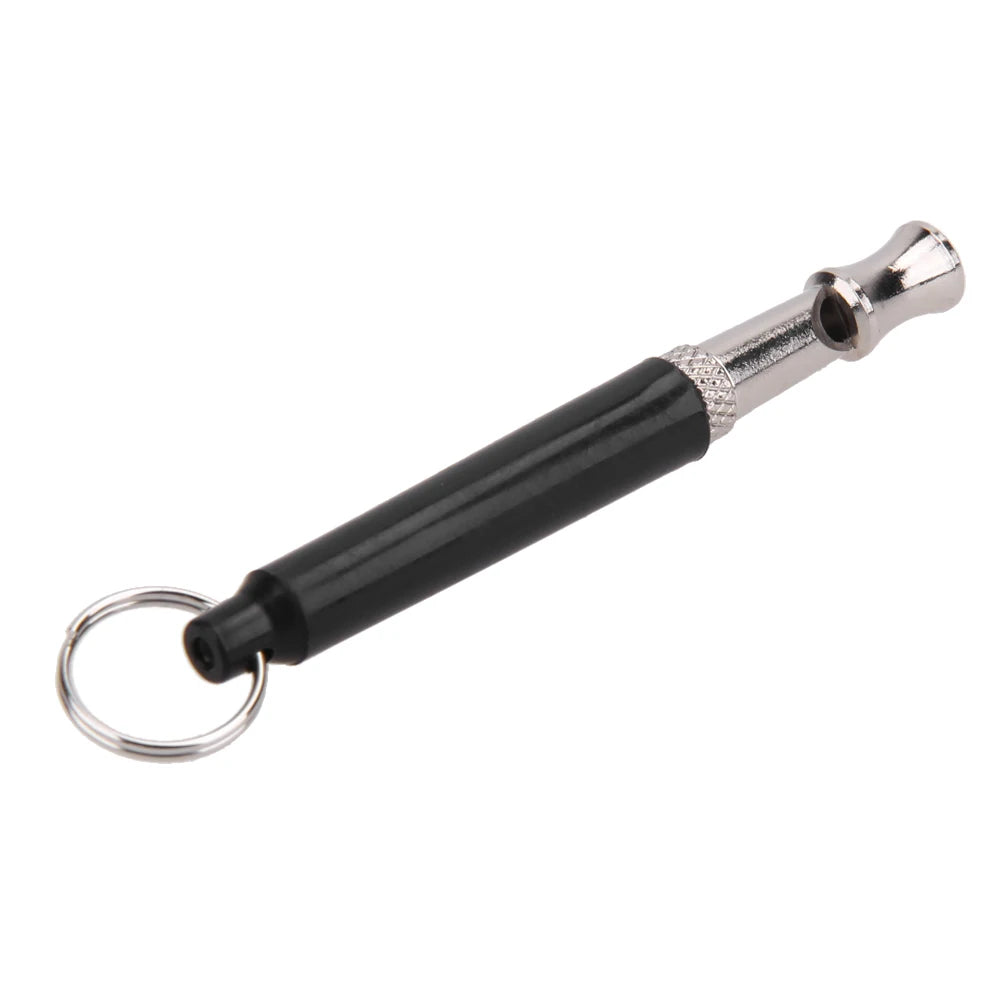 Ultrasonic Dog Training Whistle Copper Adjustable Silent Whistle with Keyring 9cm Silver and Black