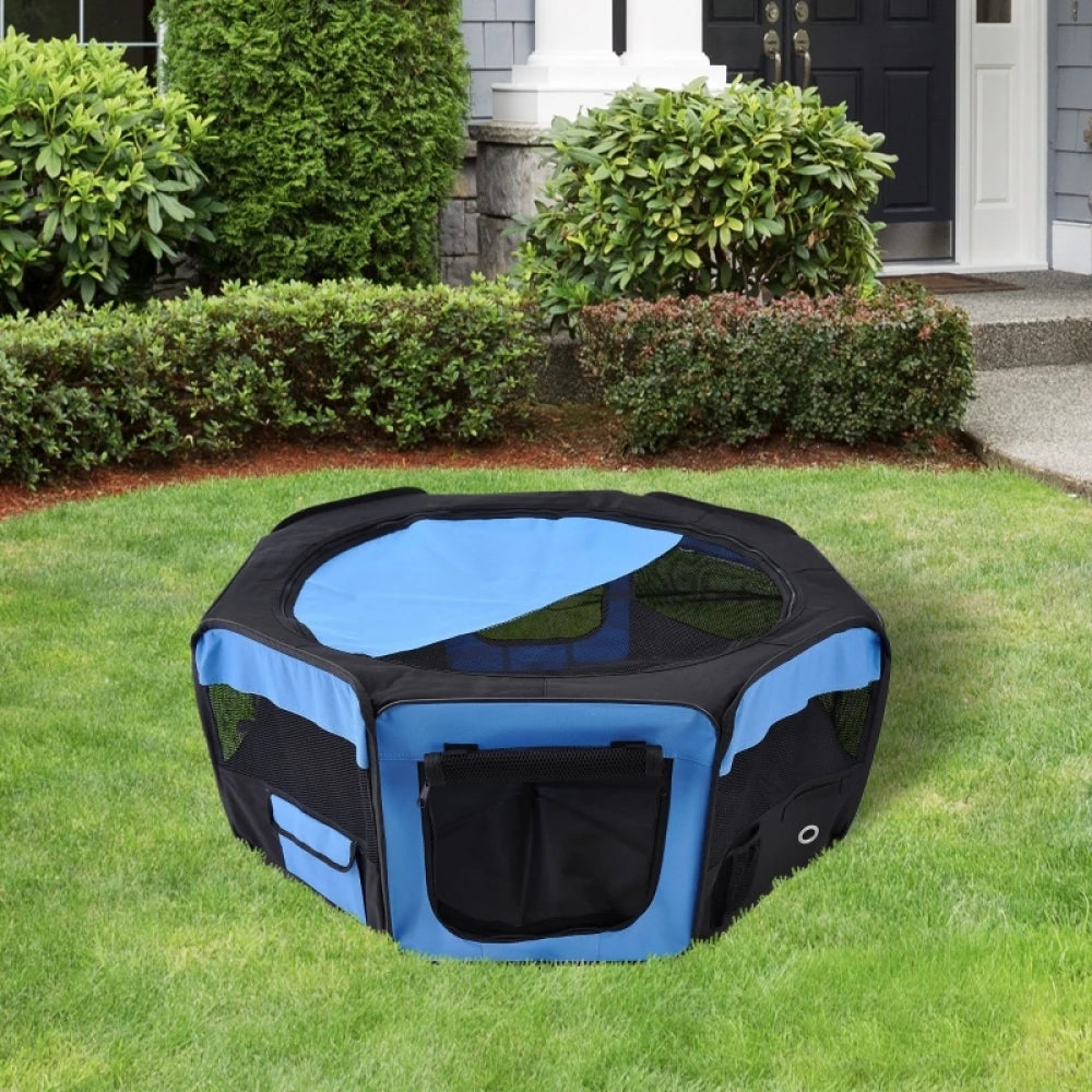Portable Pet Playpen 90x41cm Blue Steel Frame with Carry Bag for Cats Dogs Rabbits Guinea Pigs