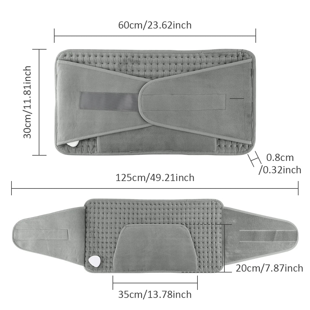 Electric Heating Pad Belt 60 x 30cm with Hand Warmer Pocket, 10 Heat Settings, UK Plug