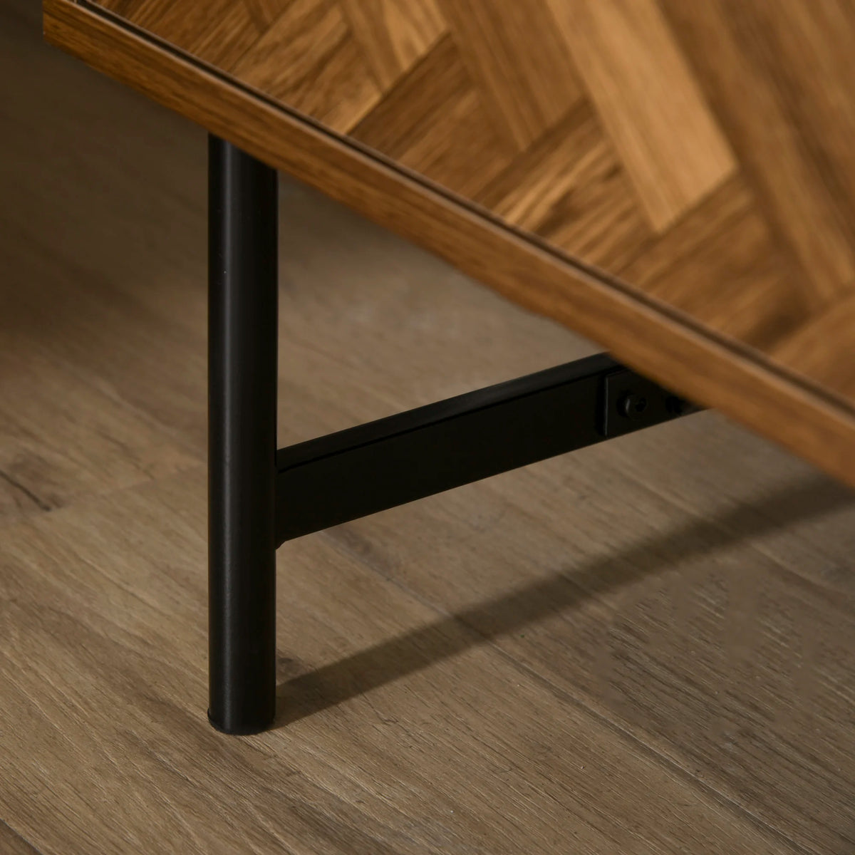 Two-Drawer Herringbone Bedside Table, Bedroom Storage Cabinet, Brown