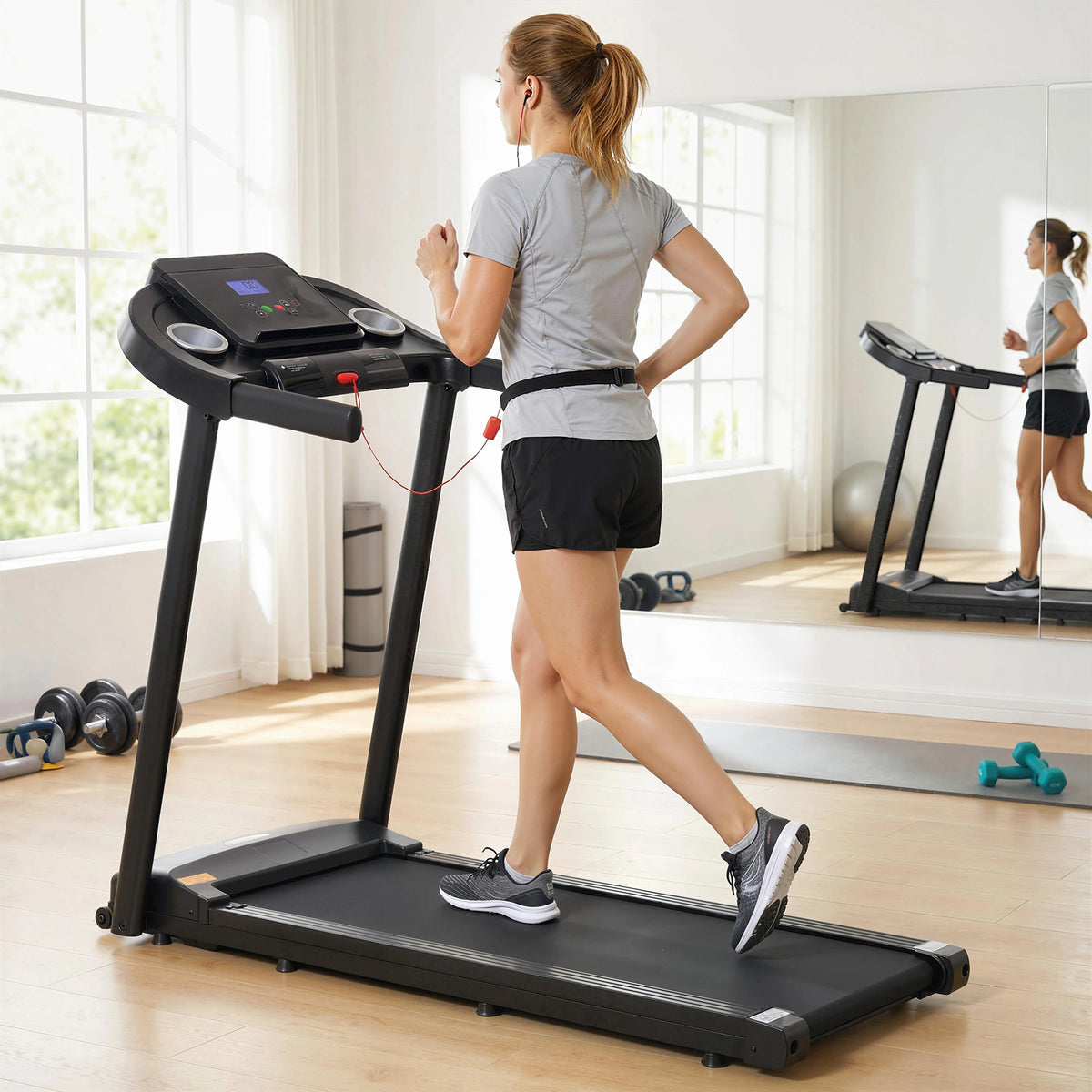 1.5HP Treadmill, 12km/h Electric Motorised Running Machine, LED Display, for Home Gym Indoor Fitness