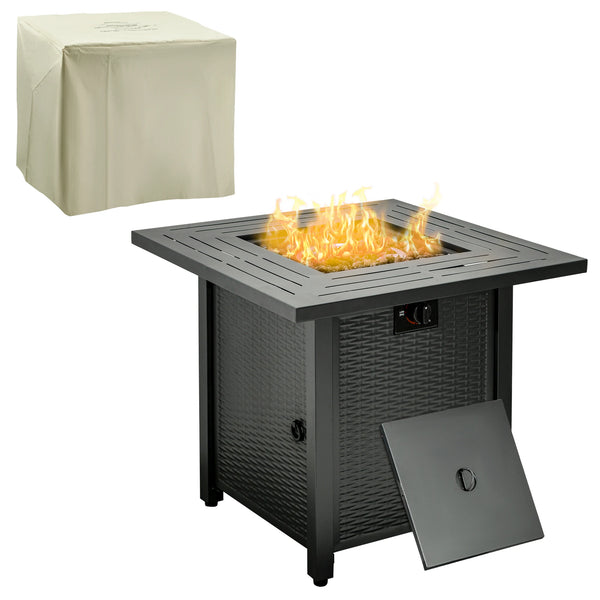 Square Propane Fire Pit Table 40,000 BTU Gas Firepit w/ Rain Cover & Glass Beads