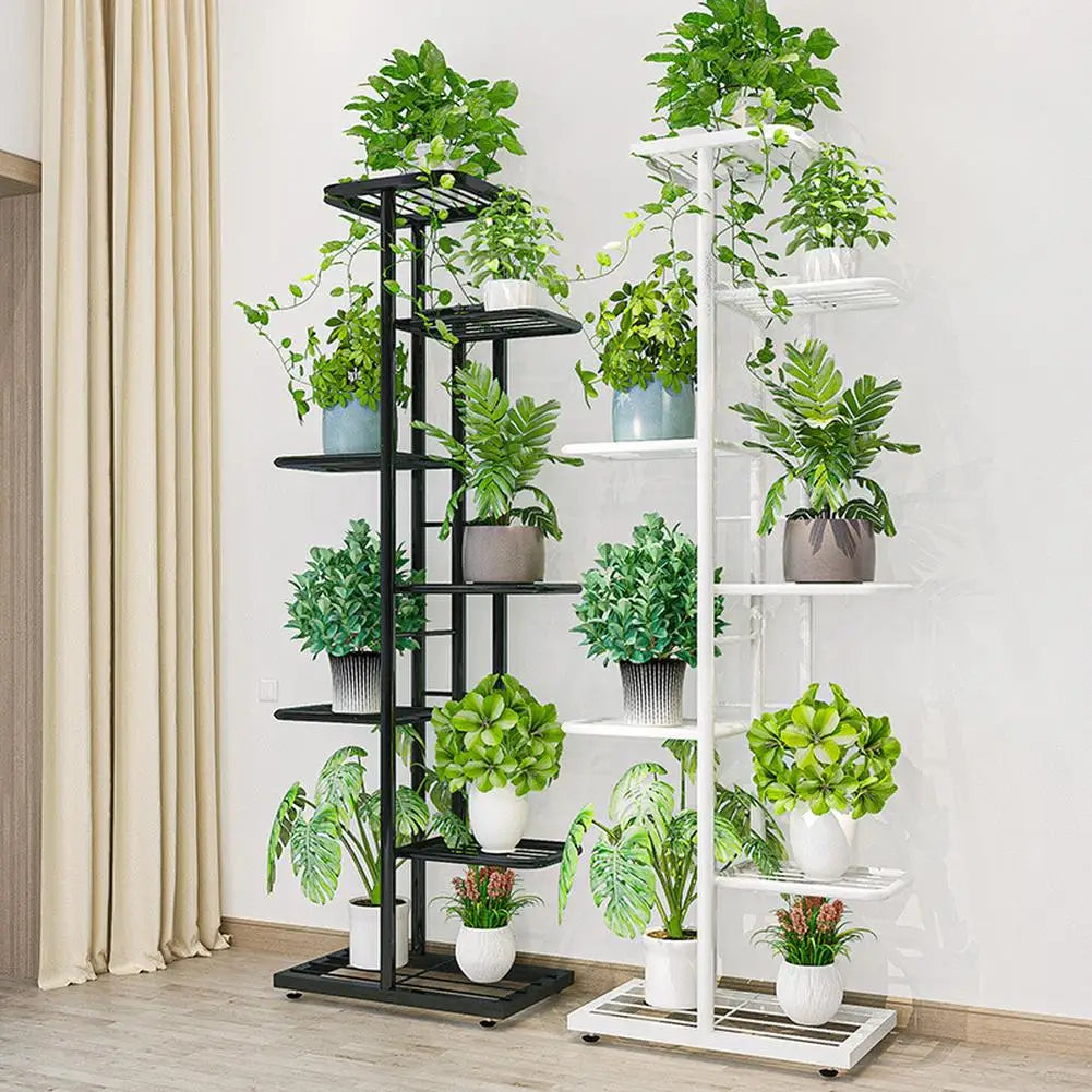 8 Tier Metal Plant Stand 141cm Tall Corner Display Rack Anti Rust for Indoor Outdoor Balcony Patio White