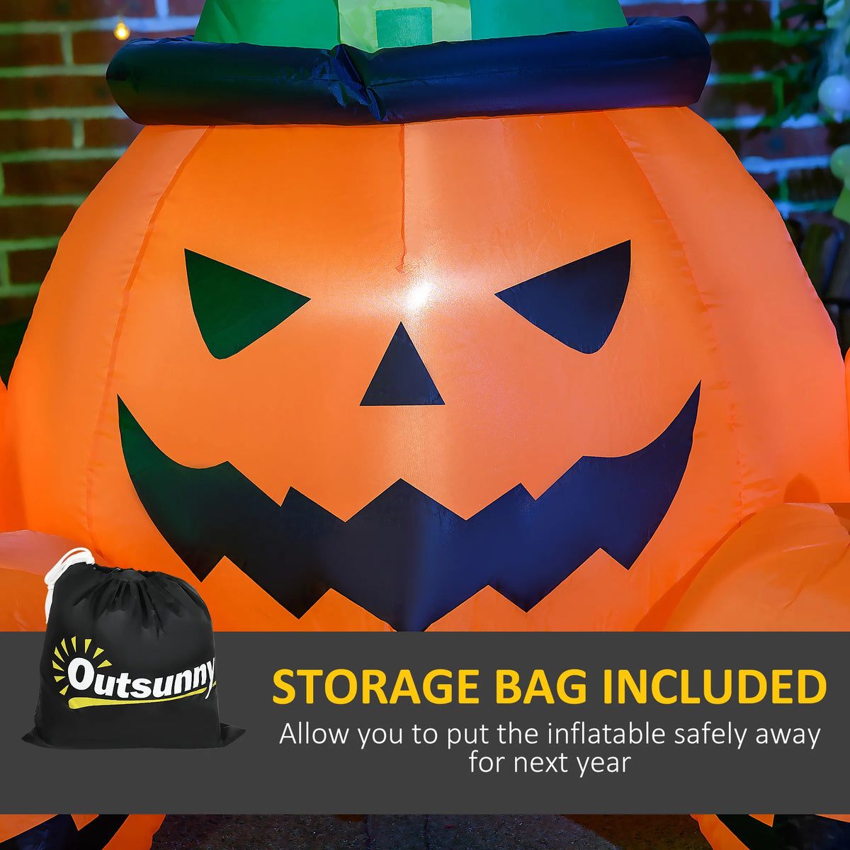 6ft Inflatable Halloween Pumpkin in Hat with LED Lights
