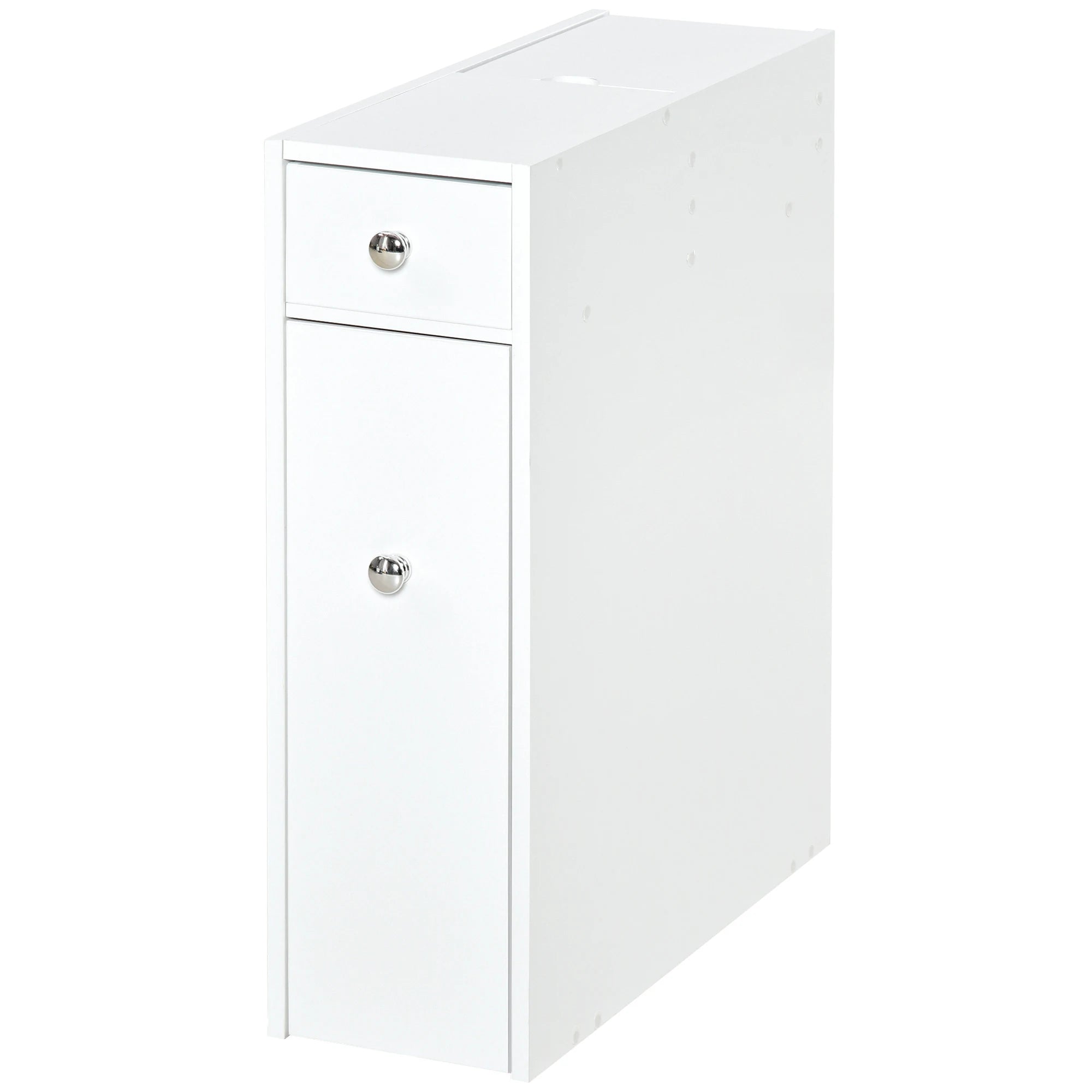 Slim White Bathroom Floor Cabinet 17cm Wide with Drawers | Narrow MDF Storage Unit for Small Bathrooms