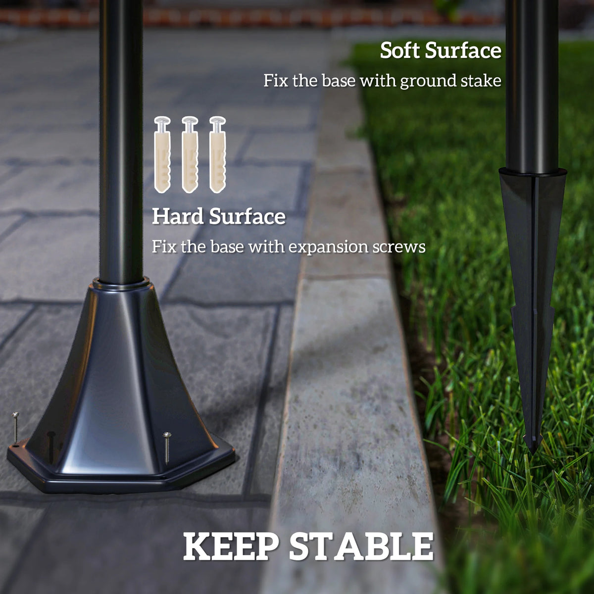 Solar Garden Lamp Post with Auto Sensor, IP44, 120cm, Black
