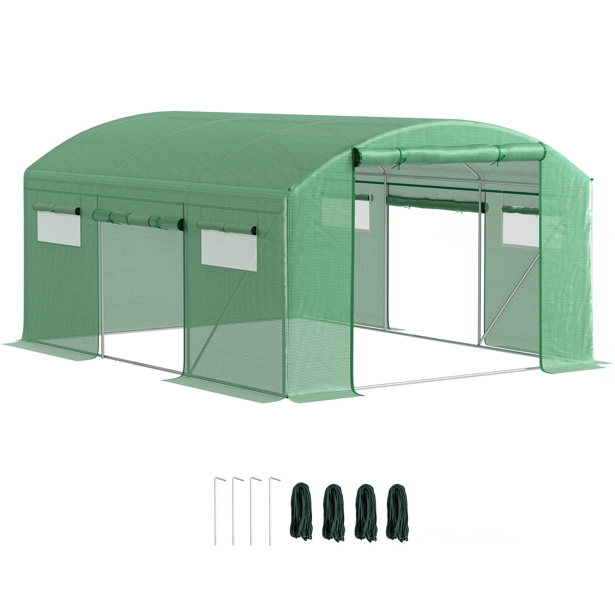 4 x 3 x 2m Polytunnel Greenhouse with 3 Roll-Up Doors and Mesh Windows