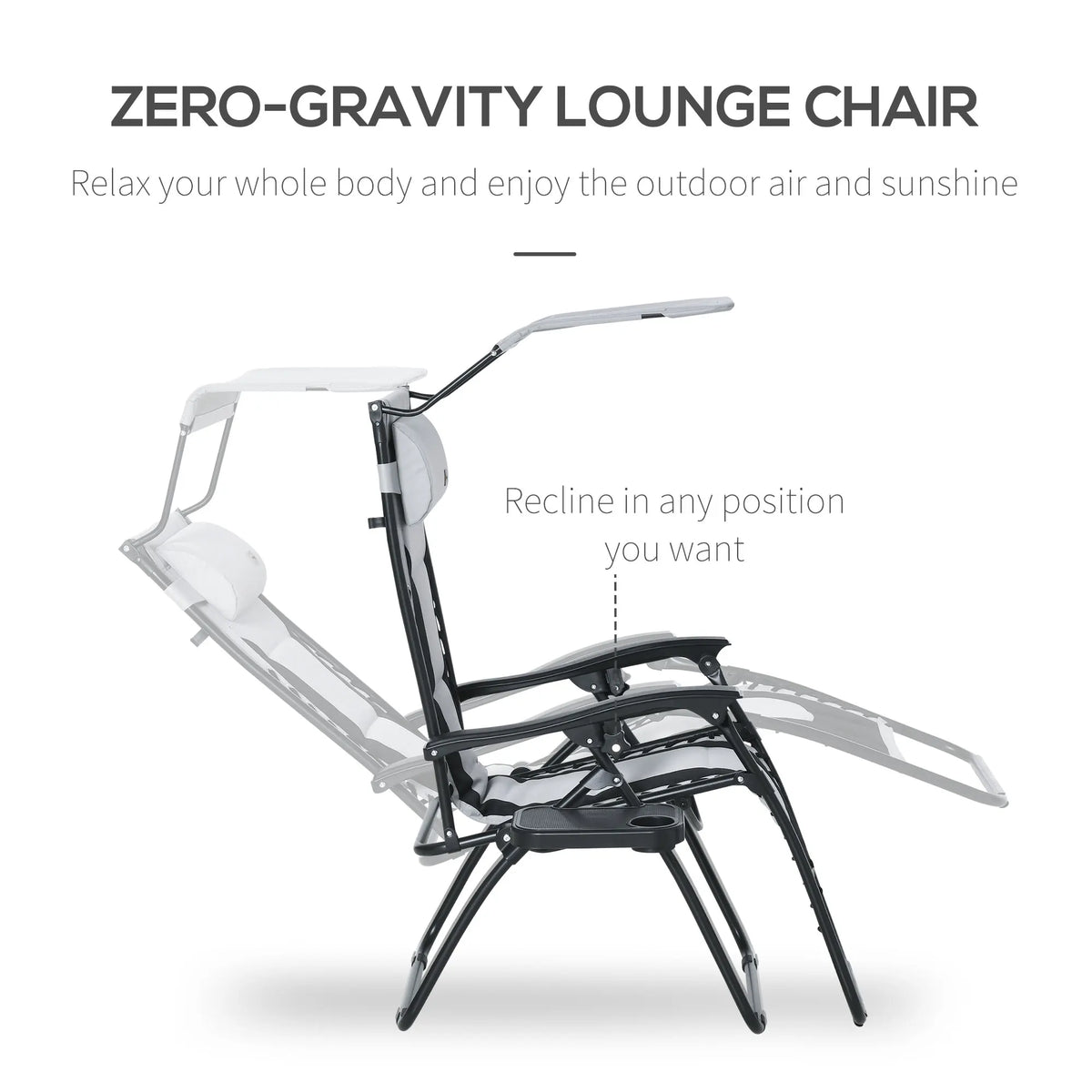 Zero Gravity Lounger Chair, Folding Reclining Patio Chair with Shade Cover, Padded Seat, Cup Holder, Soft Cushion