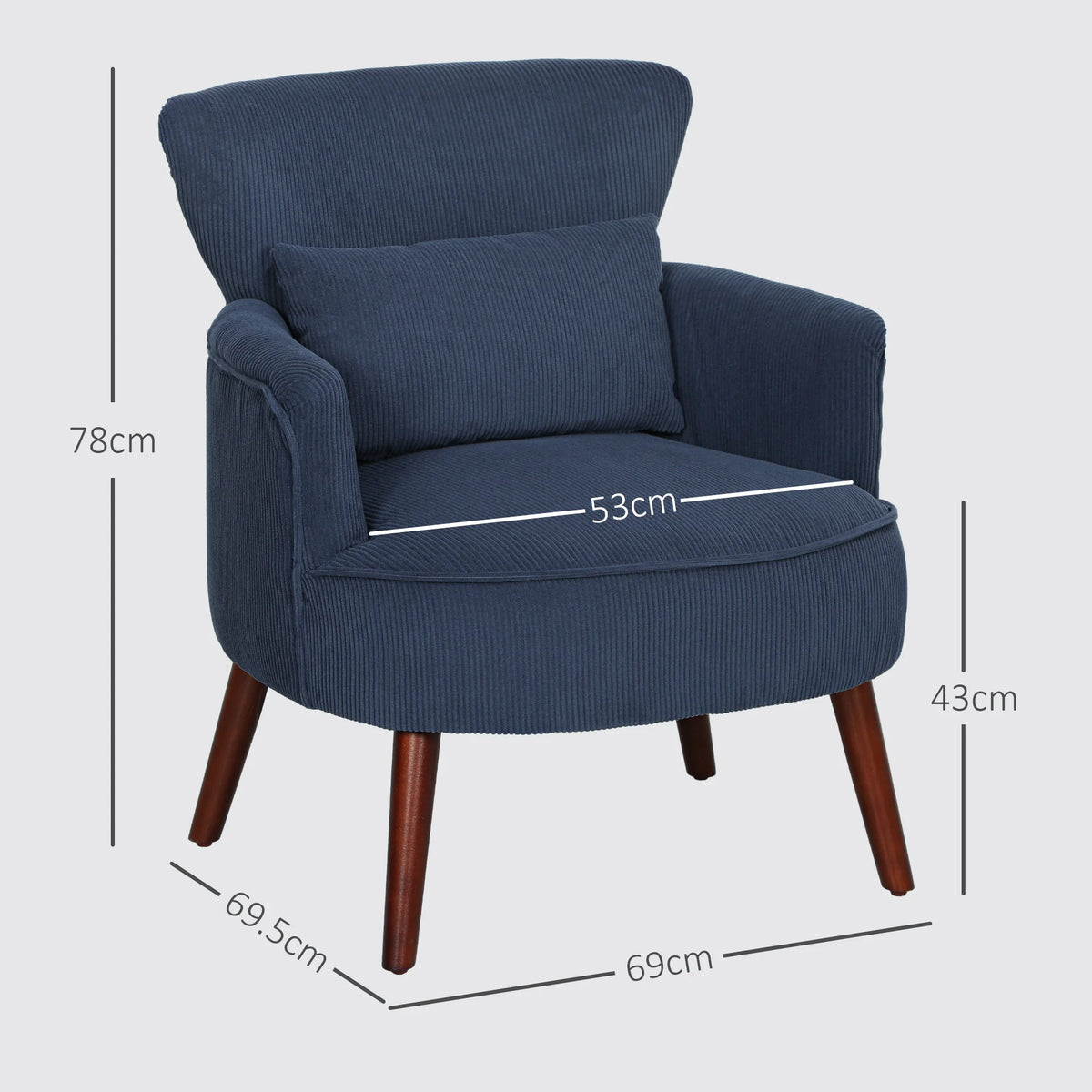 Retro Corduroy Wingback Armchair with Pillow and Wooden Legs