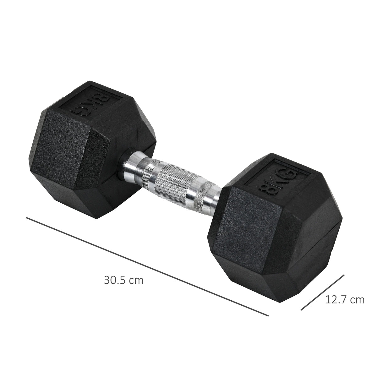 2 x 8kg Rubber Hex Dumbbells, Pair of Hand Weights with Knurled Handle, Black