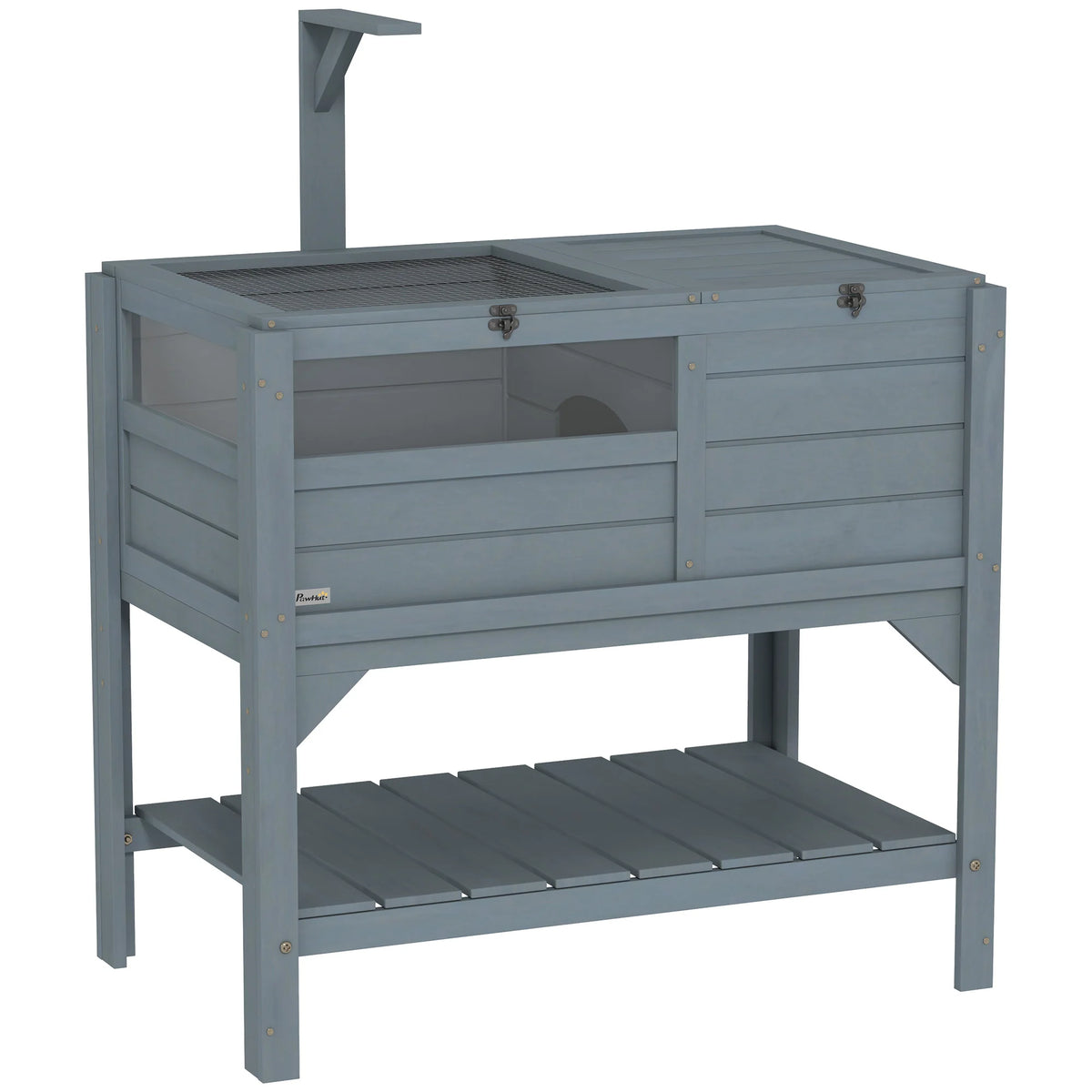 Wooden Tortoise House with Run, Shelter, Shelf & Lamp Holder, Grey