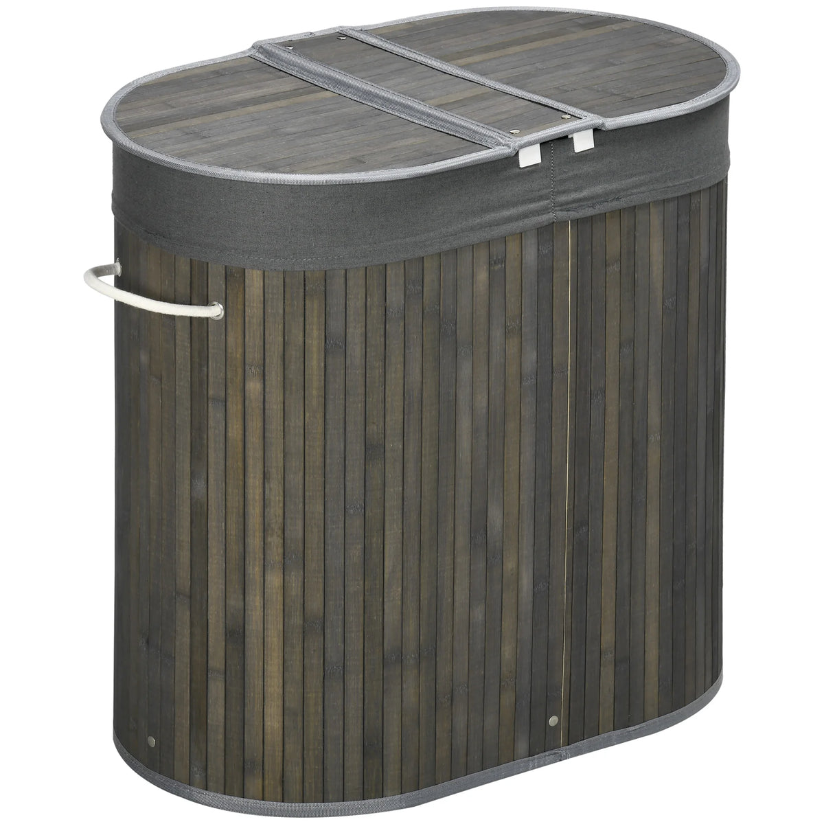 100L Bamboo Laundry Basket with 2 Compartments and Lid