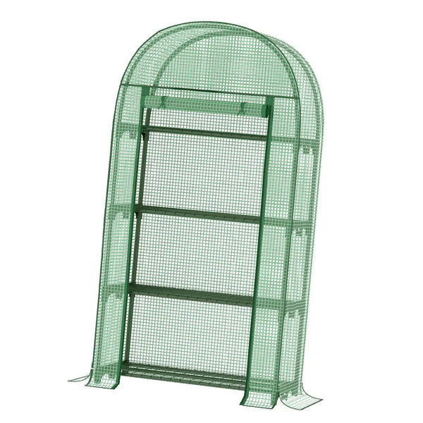 4 Tier Mini Greenhouse 160x80x49cm Metal Frame Zipped Door Waterproof for Balcony Vegetable Patch Storage