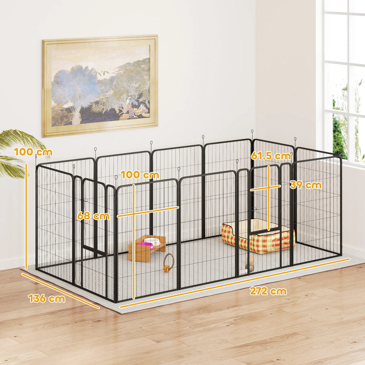 12-Panel Dog Pen for Large Dogs, 100cm High, Black