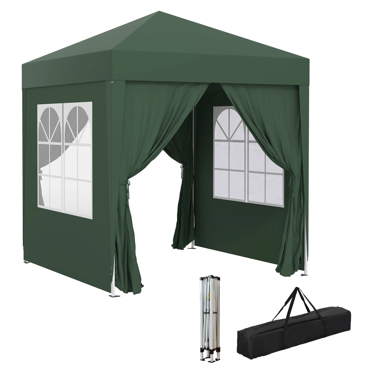 2 x 2m Pop Up Gazebo with Removable Sides and Windows, Green